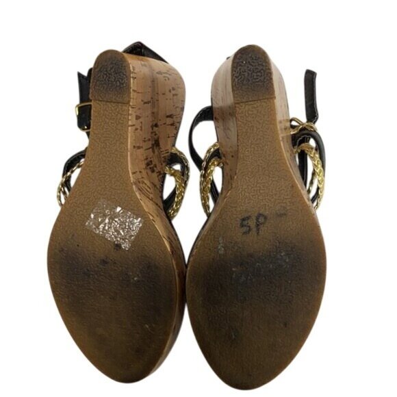 Deb Black & Gold Braided Cork Wedge Sandals Size 5 - Picture 5 of 6